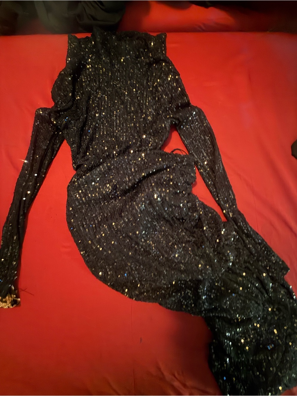Fashion Nova Black Sequin Long Sleeve Gown